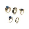 5Pcs/Set Bohemian Vintage Blue Stone Alloy Finger Ring Women Charming Jewelry