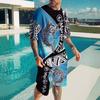 T-shirt da Uomo Manica Corta Pantaloncini Set Due Pezzi Stile Resort Moda Estate Stampa 3D