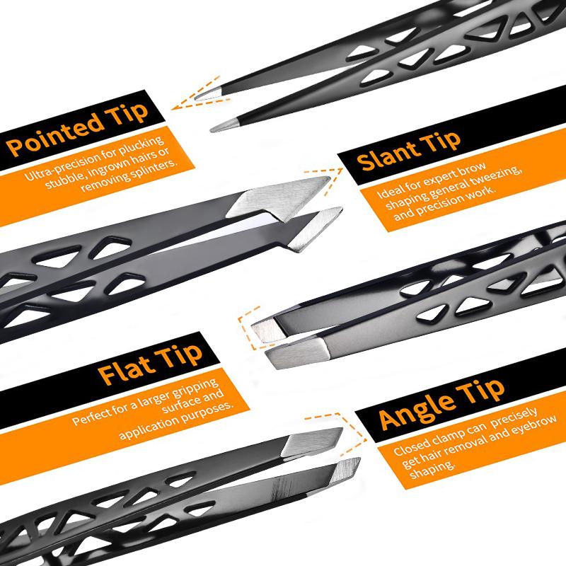 4-teiliges hochwertiges professionelles Pinzetten-Set - Perfekt für die Entfernung von Augenbrauenhaaren, Splittern und eingewachsenen Haaren & für Männer & Frauen