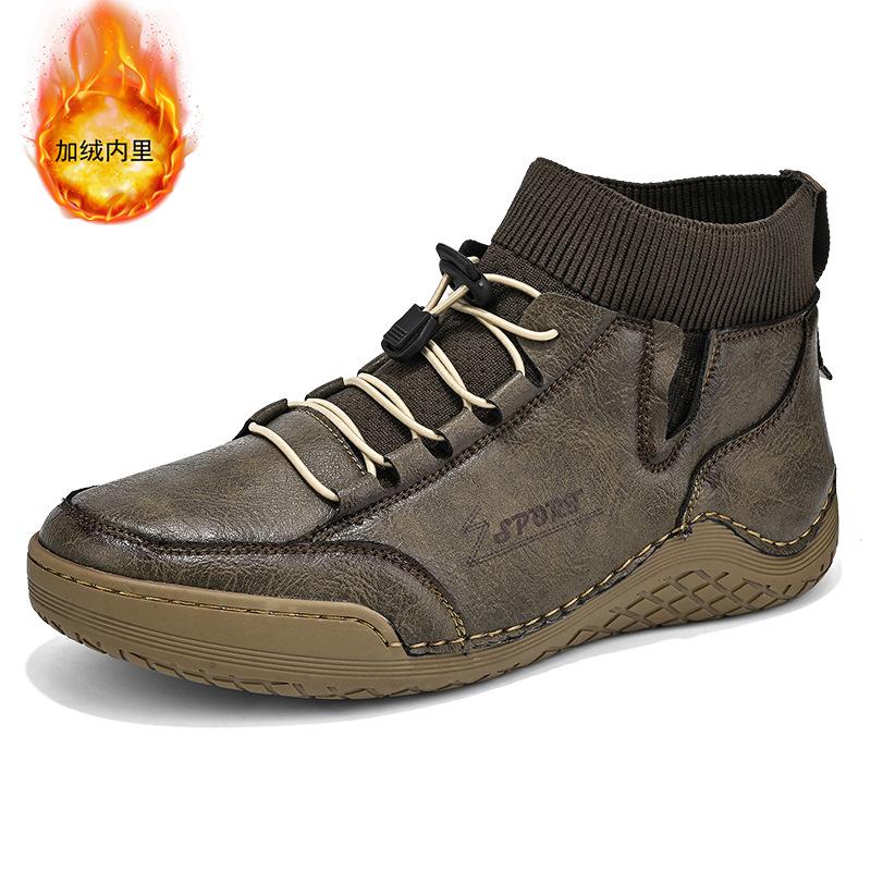 Men's tooling boots autumn and winter new high-top soft leather Martin boots men's retro British desert casual short boots