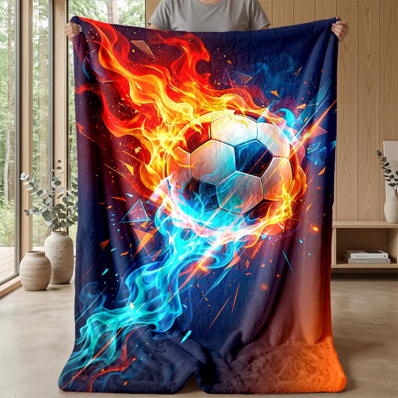 Flaming Soccer Ball Art 1 Theme Blanket Lightweight Warm Flannel Blanket Decorative Throw Blanket for Home Decoration