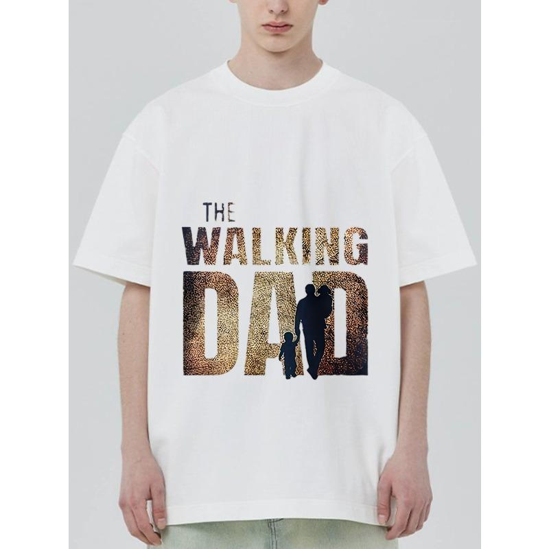 Czarny T-shirt The Walking Dad z graficznym sylwetkowym wizerunkiem ojca i dziecka do noszenia na co dzień