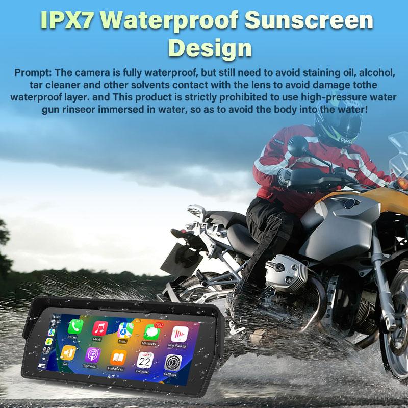 6.8 Inch Motorcycle Navigation 2K DVR Wireless CarPlay Android Auto IP67 Waterproof Dual Bluetooth Display Screen Portable TPMS