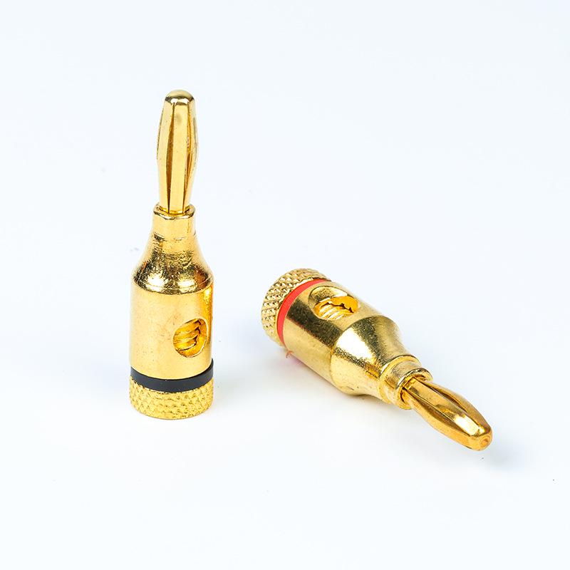 4mm Gold-Plated Banana Plug Connector for Speaker Cables and Amplifiers, Solderless Design.