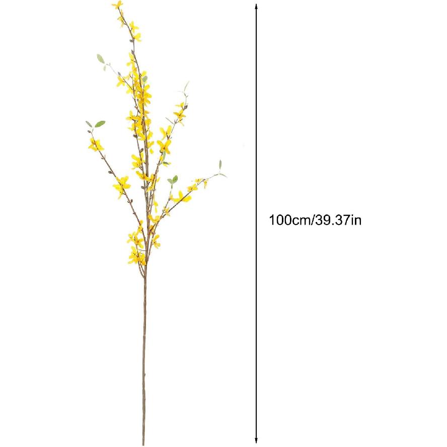 4Pcs Artificial Forsythia Flowers, 39in Faux Forsythia Branches Silk Yellow Flower Stems, Fake Orchids Bouquets for Floral Arrangement Wedding Home