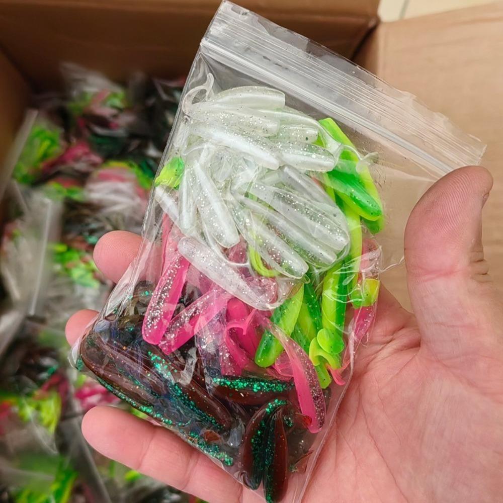 

100Pcs/box 50mm Soft Fishing Lures Silicone Tail Shad Worm Simulated Fake Bait Wobbler Artificial Fish Artificial Bait