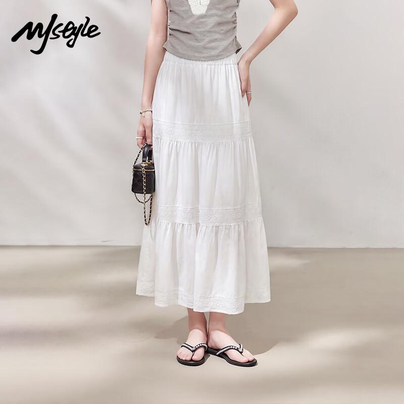MJ STYLE White A-Line Patchwork Tiered Long Skirt M