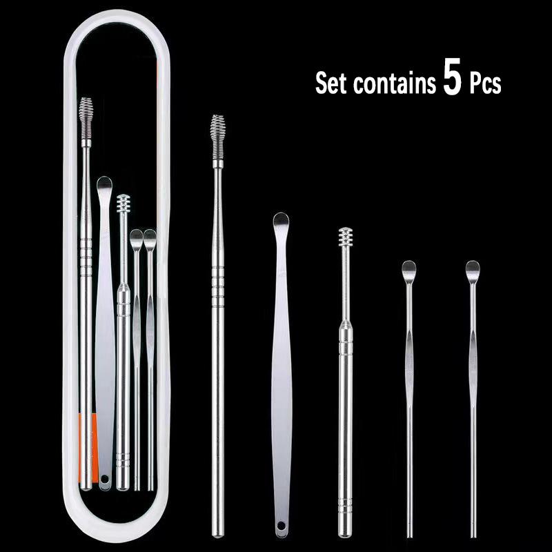6pcs/Set Ear Cleaner Set Earpick Ear Wax Remover Ear Spoon Curette Ear Cleaning Spiral Earpick Easy Earwax Removal Ear Cleaner
