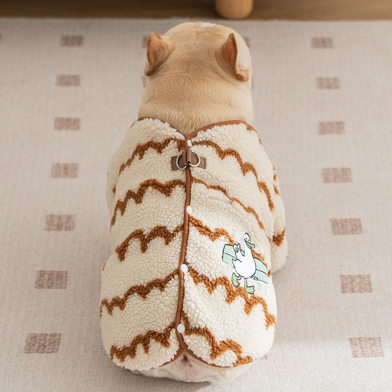 

Осенне-зимнее теплое волнистое полосатое флисовое пальто для толстых собак средней и маленькой породы собак бульдогов, двухногих домашних животных XXL