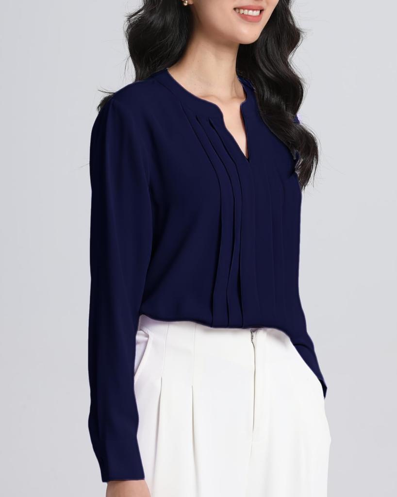 SPRING SEAON Long Sleeve Chiffon Blouse with Tucked Loose Plus Sizes Suitable for and Everyday Size 2L Women's V-Neck Detail, Fit, Available, Suits,