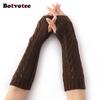 Botvotee Y2k Accessories Arm Warmers Sleeves for Women Winter Knit Hollow-out Triangle Long Sleeve Holder Fingerless Gloves
