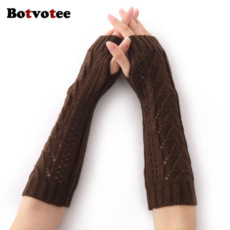 Botvotee Y2k Accessories Arm Warmers Sleeves for Women Winter Knit Hollow-out Triangle Long Sleeve Holder Fingerless Gloves