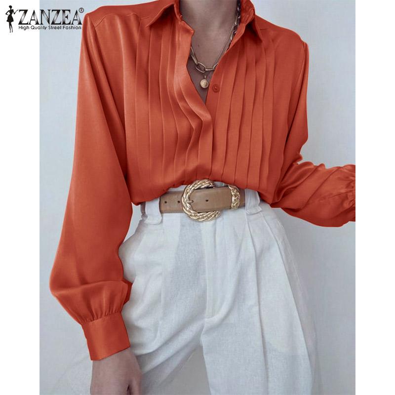 Buy ZANZEA Spring Women Long Sleeve Shirt Turn Down Collar Elegant at ...
