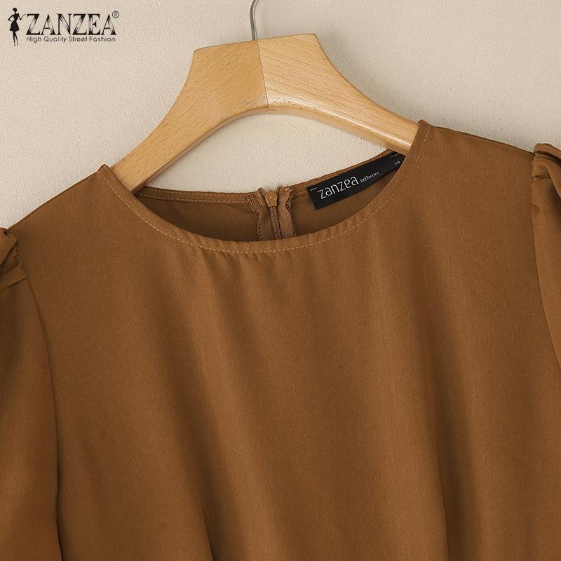 ZANZEA Women Casual Round Neck Solid Color Summer Short Sleeve Dress