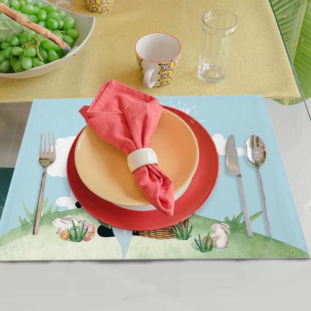 4pcs Easter Placemats Cotton Linen Heat Resistant Table Mats Non-Slip Easter Bunny Gnome Placemat Decoration for Home Kitchen