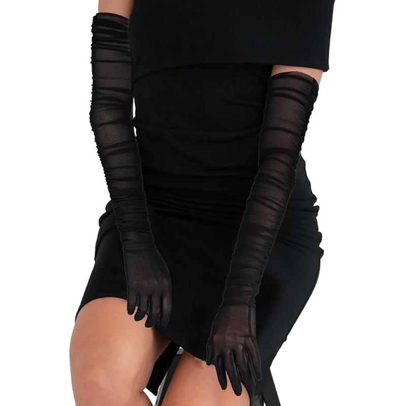 

70 см Очень Длинные Сексуальные Женские Прозрачные Эластичные Сетчатые Тюлевые Однотонные Перчатки Опера Хэллоуин Костюм Косплей Вечеринка Танцевальные Перчатки One Size