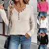 Women's Fashion Casual Solid Color Print Long Sleeve V-Neck Blouses & Shirts