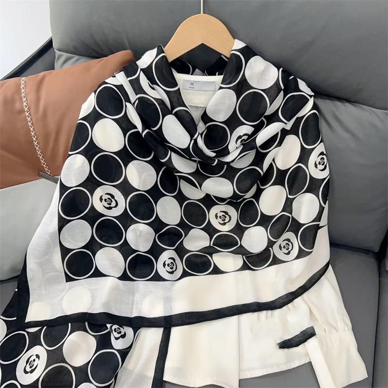 New Cotton Linen Scarf Versatile Printing Long Scarf Spring Autumn Korean Style Shawl Outerwear Warm Fashionable Women'S