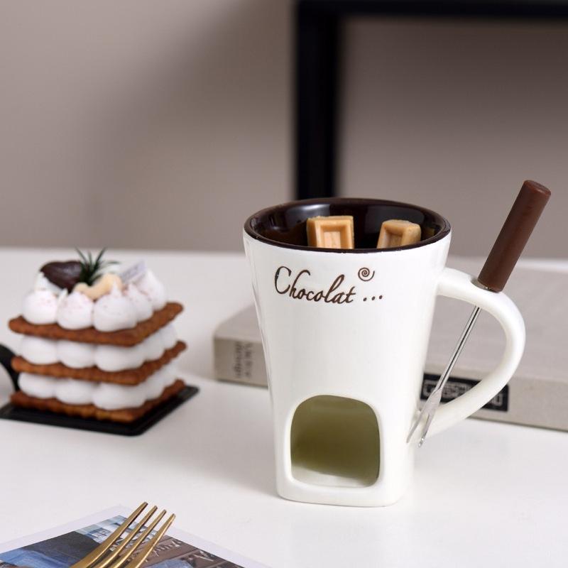 Universelle doppellagige hitzebeständige Keramiktasse Mini Schokoladenkäse Eis Fonduebereiter-Set Kaffeetasse Kleiner Wärmer 1 Stück