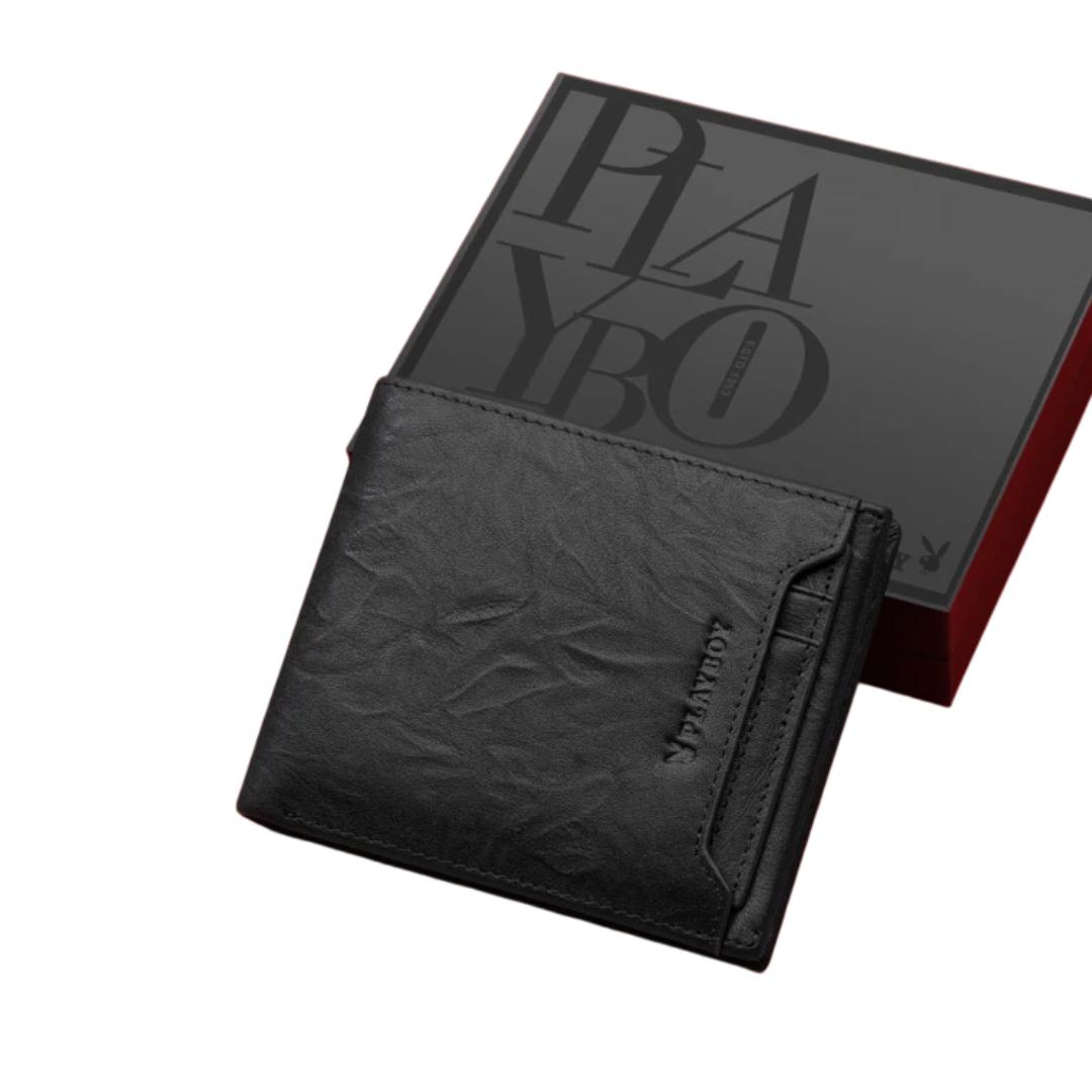 

PLAYBOY Leather Wallet, Men s Cowhide Wallet, ID Card Holder, Black чорний