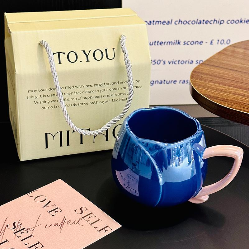 Girls' High-Value Tulip Water Cup Ceramic Mug Gift Box Muse Festival Gift For Girlfriends