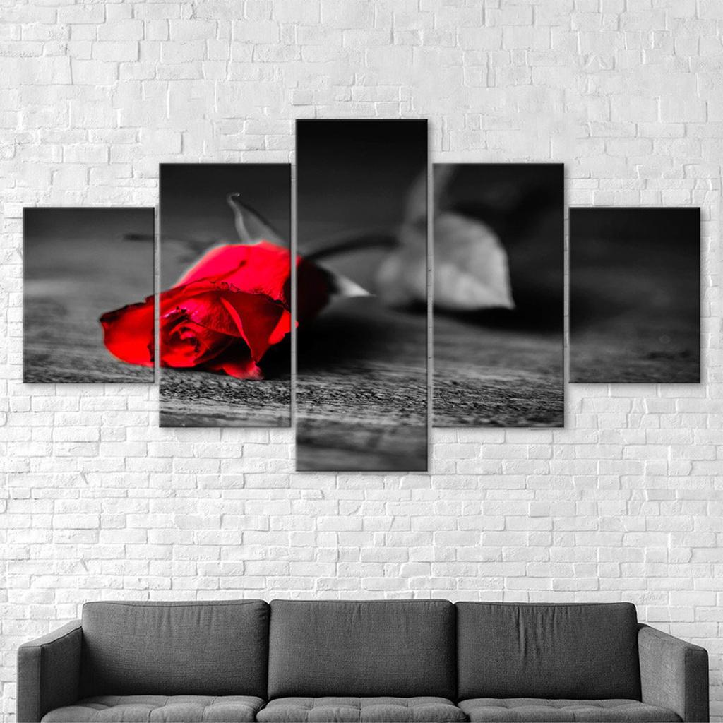 Red Rose Flower Scene 5 Piece Five Panel Wall Canvas Print Modern Art Poster Picture Home Decor Gift For Him For Her