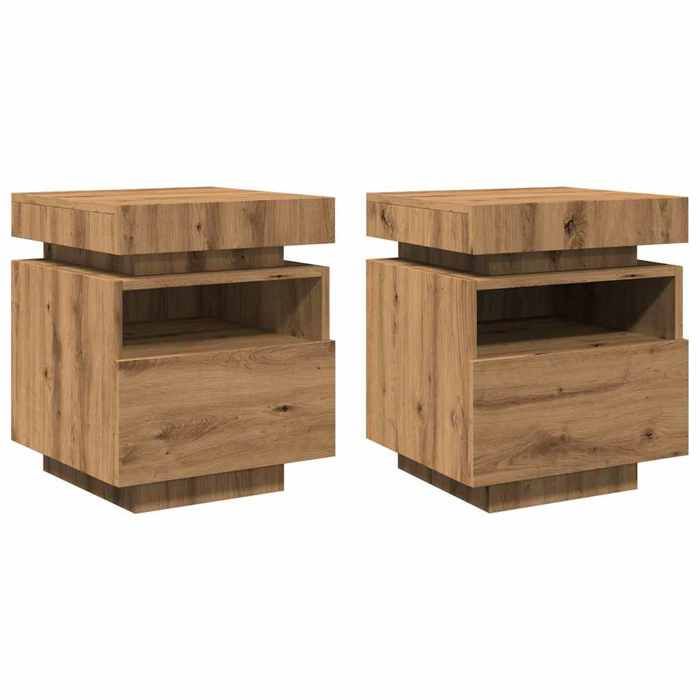 VidaXL Armoires de chevet avec lumières LED 2 pcs chêne artisanal, table d'appoint, armoire de lit, table d'appoint pour 857661