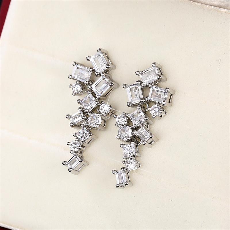

Huitan Trendy Geometric CZ Drop Earrings for Women Copper Color Temperament Lady s Ear Accessories Wedding Statement Zircon