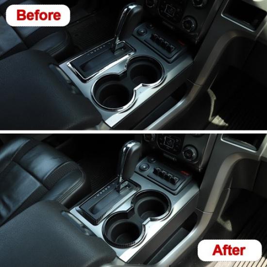 Carbon Fiber Central Gear Shift/Cup Holder Decor Ring Trim for Ford F150 2009-14
