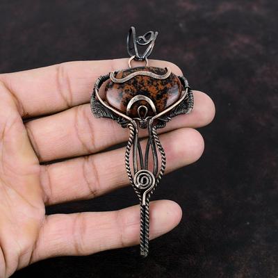 Ciondolo in Ossidiana Mogano Gioielli Avvolti in Filo di Rame Ciondolo con Pietra Preziosa Gioielli in Rame Marca Artigianale Ciondolo Nuovo Gioielli Avvolti in Filo Per Regalo
