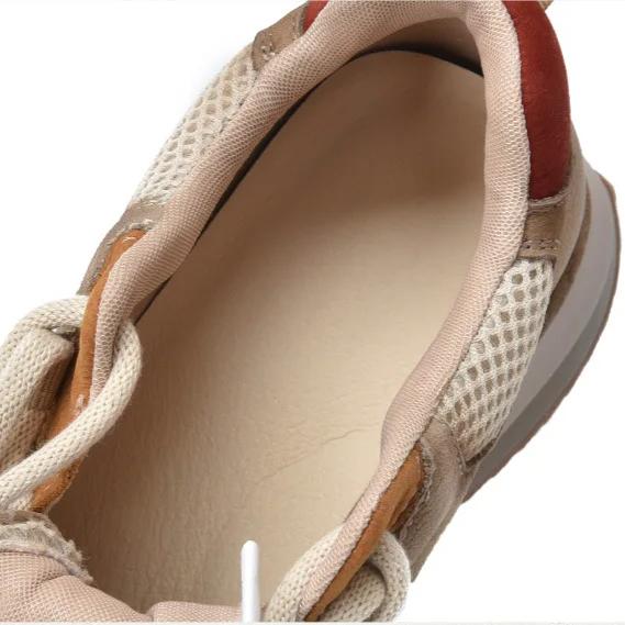Johnature Genuine Leather Casual Sports Lace Up Anti Slip Women's Shoes Retro Mixed Colors Thick Soled Sneakers