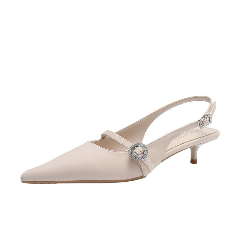 

Fashion Luxury Rhinestone Buckle Women Sandals Fashion Pointed Toe Back Strap Slide Sandals Simple Comfortable Soft Leather Dress Shoes 39