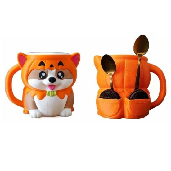 Corgi Ice Cream Pint Holder with Pumpkin Hoodie Insulated Sleeves Cover Cooler Adorable Dog-Themed Ice Cream Pint Containers for Beer Soda Dessert