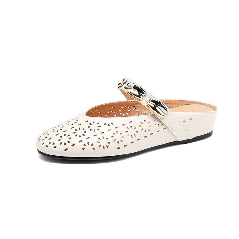 Krazing Pot Cow Skin Mules Round Toe Size 42 Low Heels Slip On Light Shoes Increased Hollow Style Autumn Pumps