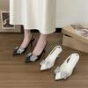 Rhinestone Beige Women's Bag Head Sandals Stiletto High Heels Bow 2025 New Elegant French Pointed Shoes