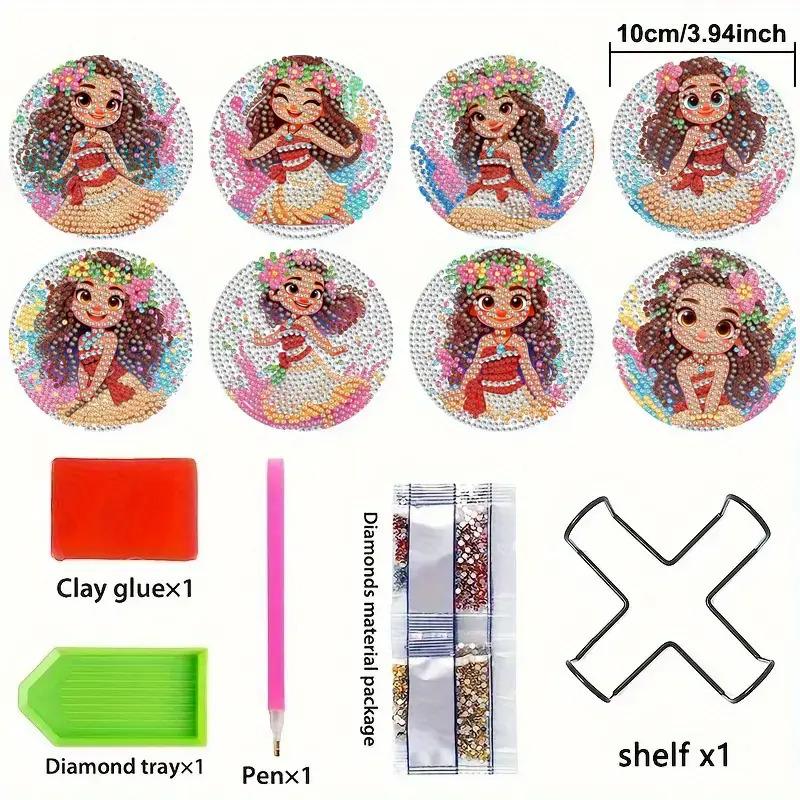 8pc/sets A Lovely Little Girl Diamond Painting Coasters DIY Diamond Art Coasters 5D Full Drill Diamond Coasters Acrylic Round Cup