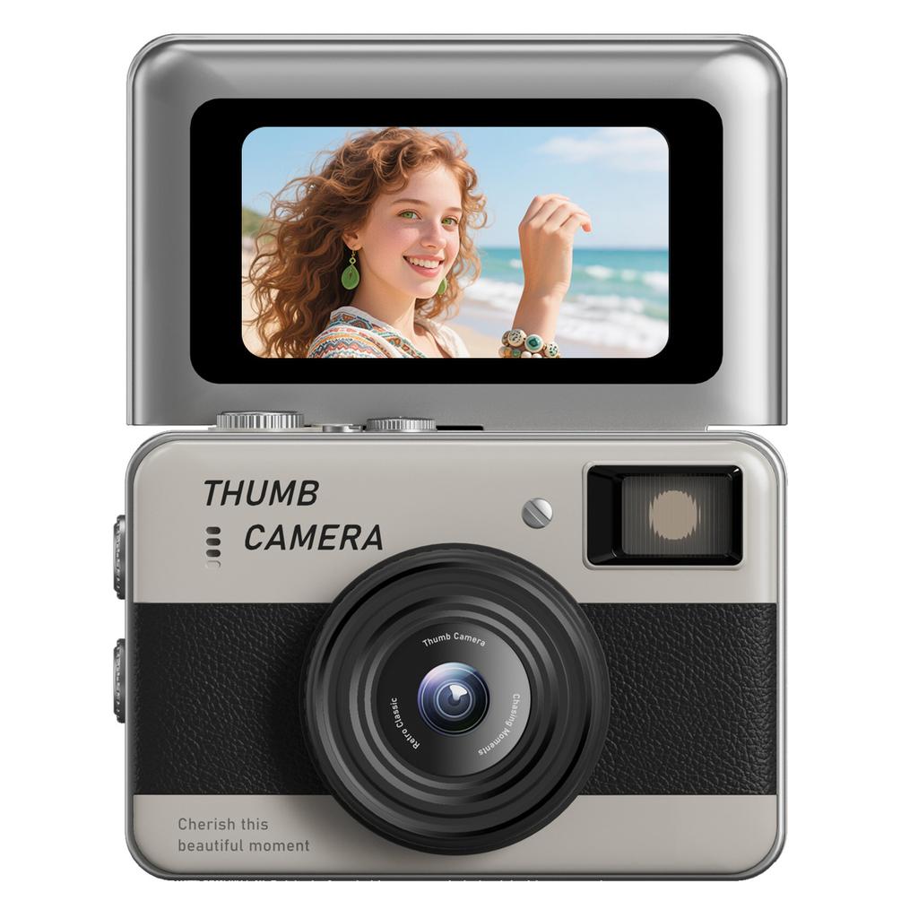 Flip Screen Card Camera, HD Digital Camera for Kids and Students, Supports Photo and Video Recording, Retro CCD Design