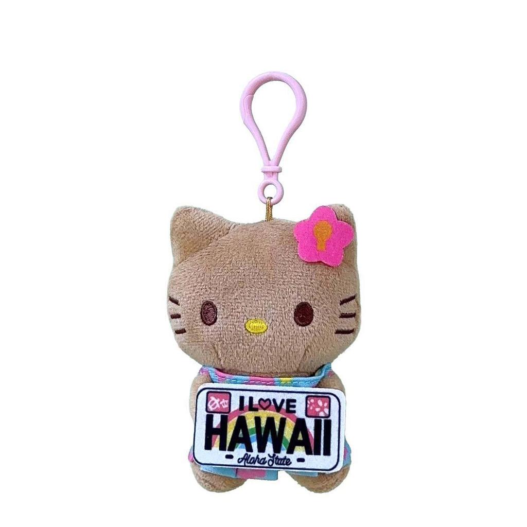 Adorable Cartoon Black Cat Plush Keyring with Surfing Beach Ring Pendant