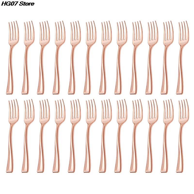 New 24PCS Plastic Disposable Spoons Golden Mini Spoon Set Plastic Imitate Metal Flatware For Barbecue Party Picnic Kitchenware