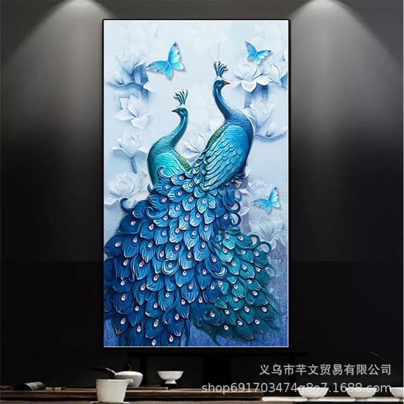 New Blue Peacock Full Of Diamonds, Living Room Simple Modern Bedroom 5D Decorative Painting, Diamond Cross Stitch