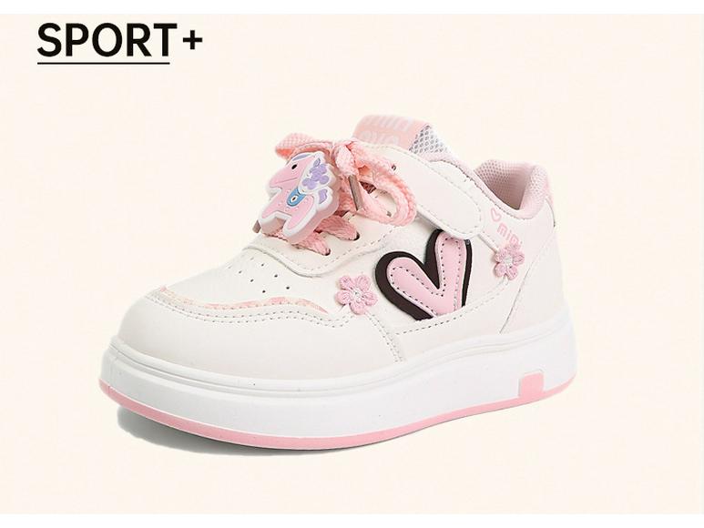 Girls' 2026 Spring Leather Casual White Cartoon Sneakers with Soft Soles
