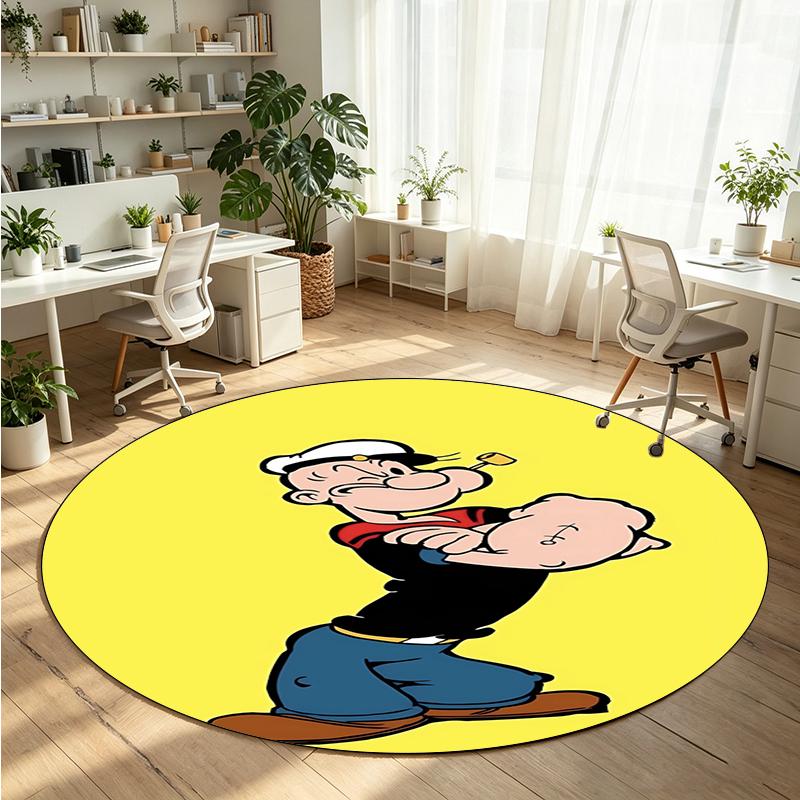 Popeye Printed Round Crystal Velvet Rug Soft Non Slip Floor Carpet For Bedroom Holiday Gift