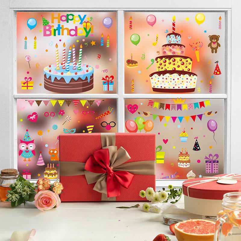 Children's Birthday Party Decoration, Window Scene Arrangement, Cake Shop Glass Stickers, Window Static Stickers, Decorative Window Stickers