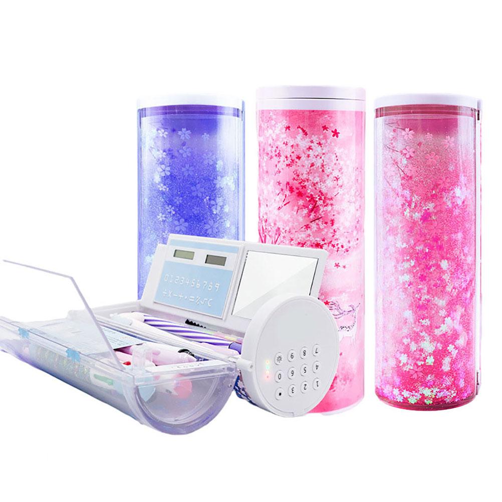 Quicksand Pencil Box Magnetic Clasp Exquisite Intelligent Password Quicksand Pencil Case with Calculator