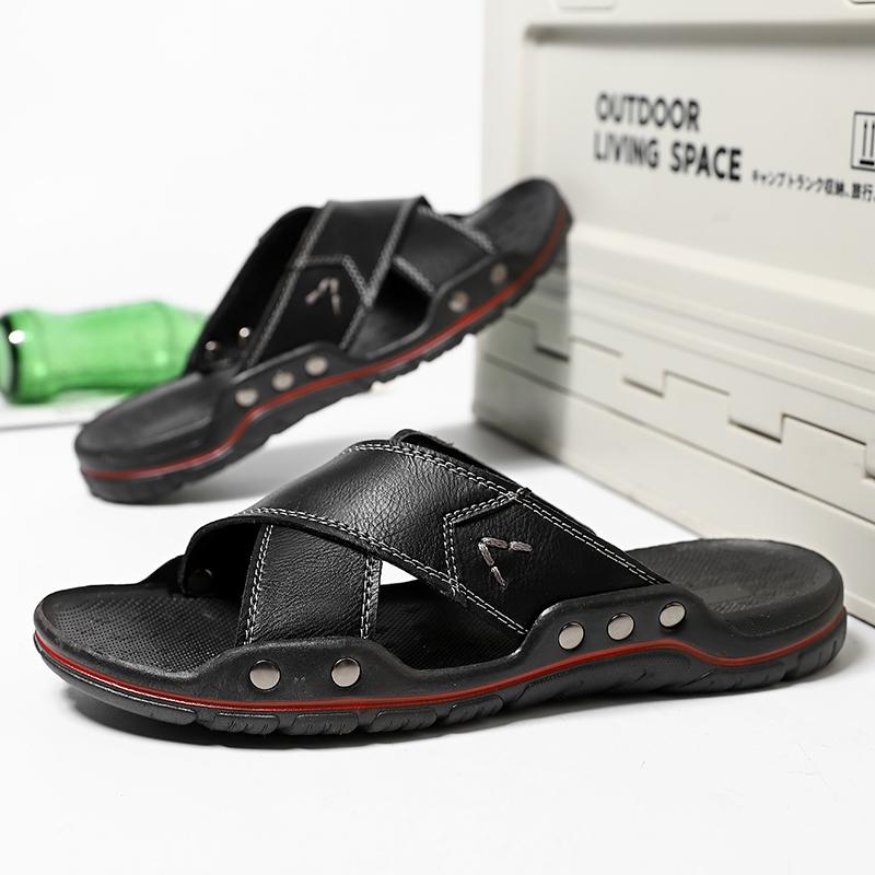 

Мода 2024 Новые кожаные мужские сандалии Классические летние мужские шлепанцы Легкие мягкие шлепанцы Нескользящие для отдыха Ходьба Полушлепки Пляжные шлепанцы 48 чёрный