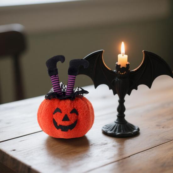 Halloween Decoration Witch Striped Legs Pumpkin Doll Creative Desktop Decor for Party Haunted House Horror Theme Living Room