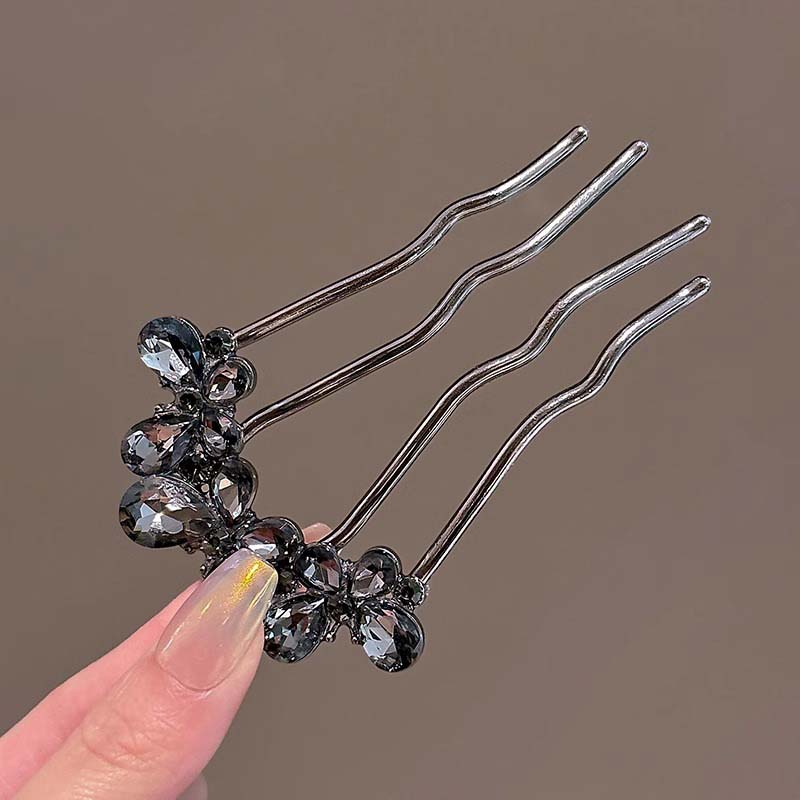 Pente de Cabelo Borboleta de Strass de Luxo para Mulheres Vintage Elegante Metal em Forma de U Flor Grampo de Cabelo Pentes Acessórios de Cabelo Coque