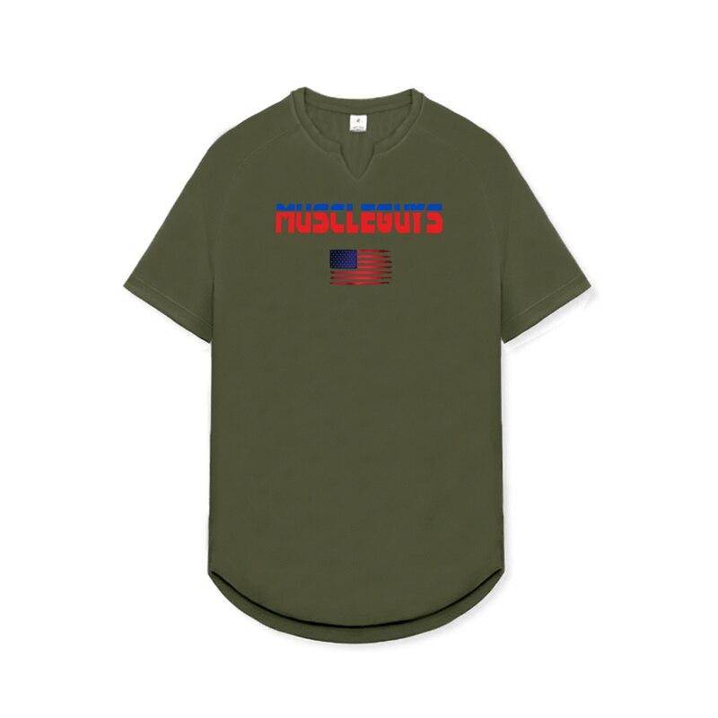 Muscleguys Men's Fitness Sports V-neck Short Sleeved T-shirt Summer New Youth Half Sleeve