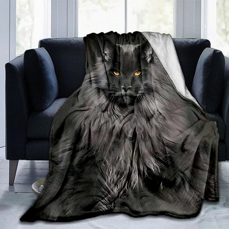 1pc Luxury Grey Cat Print Blanket Soft Flannel Throw for Home Decor, Couch Cover, Travel .W001