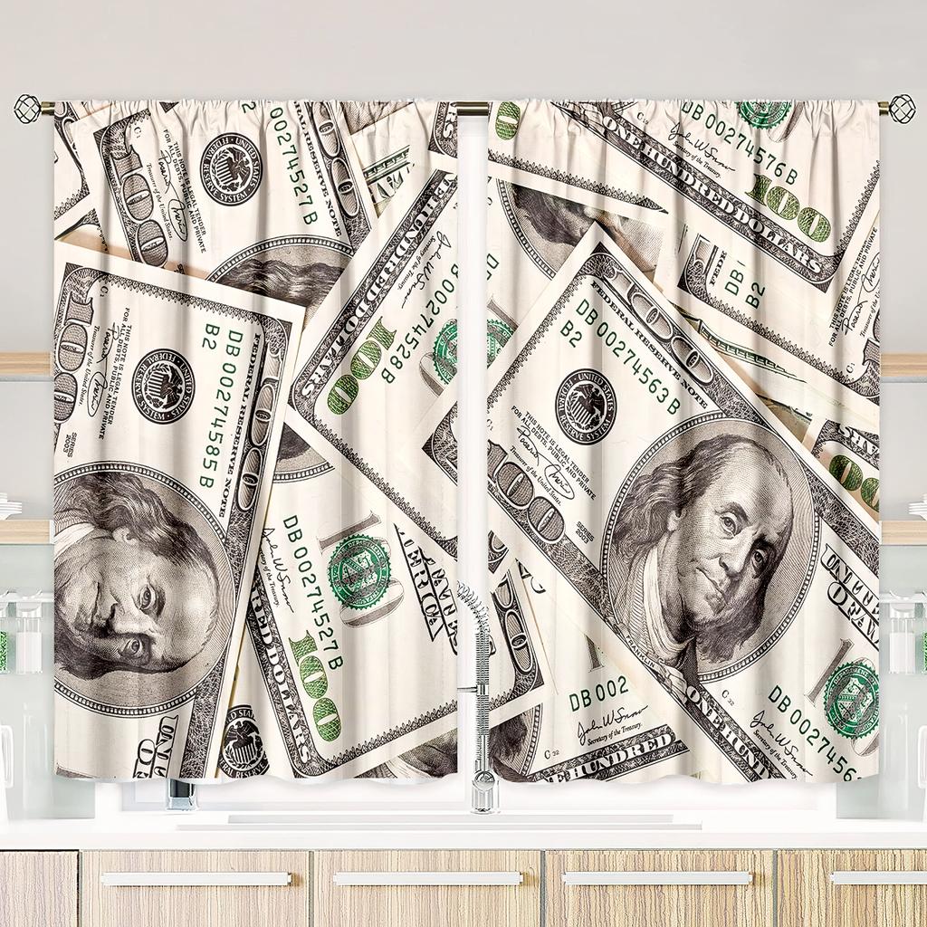 2 pieces of Us dollar bill printed curtains   pole bag curtains   29*64 inches   home decoration   room decoration